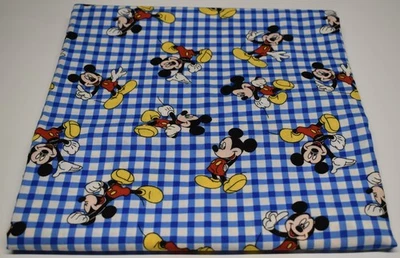 1 yard + 25" MICKEY MOUSE cotton fabric BLUE GINGHAM CHECK PLAID rare DISNEY - Image 1 of 3