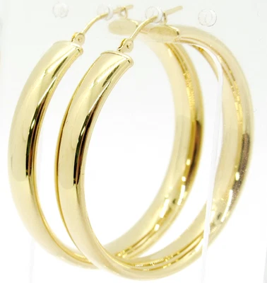 18K желтое золото 6 мм шириной полутвердый обруч серьги обручи недвижимости полированный - Изображение 1 из 4