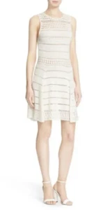 NWT Alice + Olivia Women's Noella Crochet Linen Blend White & Soft Nude Dress XS - Picture 1 of 4