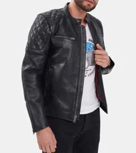 ELEGANT New Men's Black Jacket 100% Soft Lambskin Bomber Biker Coat Jacket - Picture 1 of 5