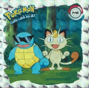Pokemon Serie 1 Pegatina Original 1999 Nº Pr08 Squirtle and Meowth Holo - Imagen 1 de 1