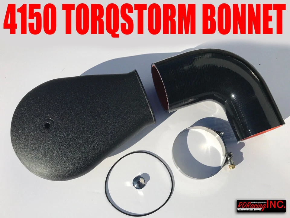 TORQSTORM SUPERCHARGER 4150 NEGRO CARBURADOR CORTO CAPÓ SOMBRERO Y ABRAZADERA DE CODO Foto 1 de 2