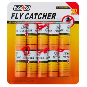 10x FLY INSECT CATCHERS PAPER STICKY GLUE BUG TRAP KILLER STRONG ROLL TAPE STRIP - Picture 1 of 7