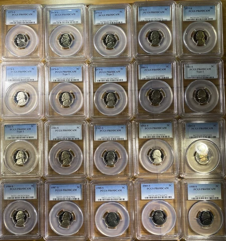 1973-S thru 2016-S 44 Years Jefferson Nickel PCGS PR69DCAM T1/T2 Total 48 Coins Cover