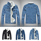 Men's Fleece Lined Winter Warm Fur Collar Coat Trucker Denim Jean Jacket Outwear