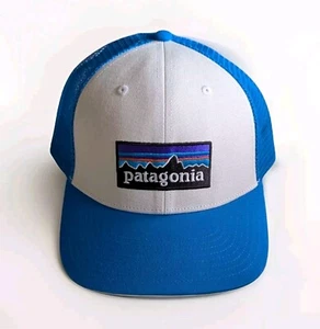 Patagonia P-6 Logo Trucker Mütze weiß Schiff blau SnapBack Mesh Cap WVLB - NEU - Bild 1 von 8