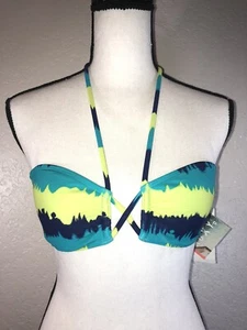 NWT. Women's Roxy Crisscross Bandeau Bikini Top Blue Boho Wave Size: S - Picture 1 of 9