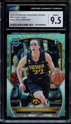 2022 Bowman University Chrome Caitlin Clark Aqua /299 CGC 9.5 1st Bowman - Image 1 of 2