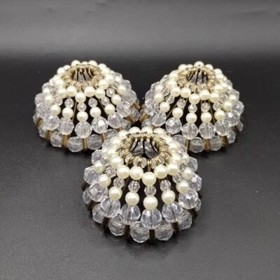 Vtg Handmade Safety Pin Bead Mini Shades For Window Candles Faux Pearls Clear  - Image 1 of 4