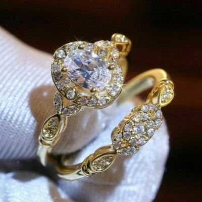 2.20Ct LabCreated Oval Diamond Bridal Set Engagement Ring 14K Yellow Gold Finish - Image 1 of 4