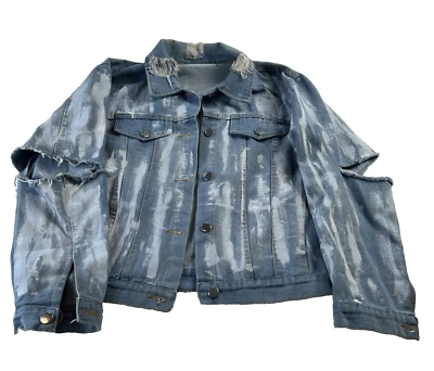 Chaqueta vaquera para mujer WREN + GLORY mangas rasgadas desgastadas símbolo pintado celta Foto 1 de 4