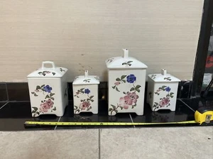 Portuguse Ceramic Floral Canister 4 Piece Set Including Lids. Made In Portugal - Picture 1 of 6