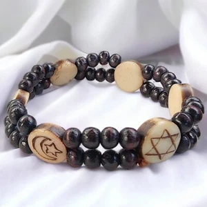 Holzperlen Stretcharmband Unisex braun Frieden Ying-Yang und religiöse Symbole  - Bild 1 von 4