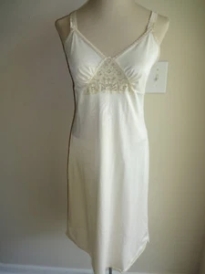 Womens Vintage Cream Beige Movie Star Nightgown 36 S M Floral Lace USA - Picture 1 of 6
