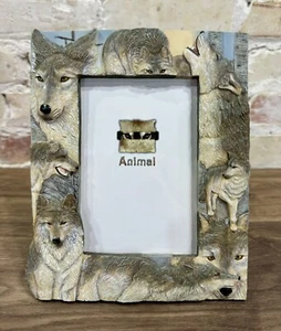 Wolf Picture Frame 3D Resin Photo Table Top Standing 4x6 Nature Gift Man Cave - Picture 1 of 8