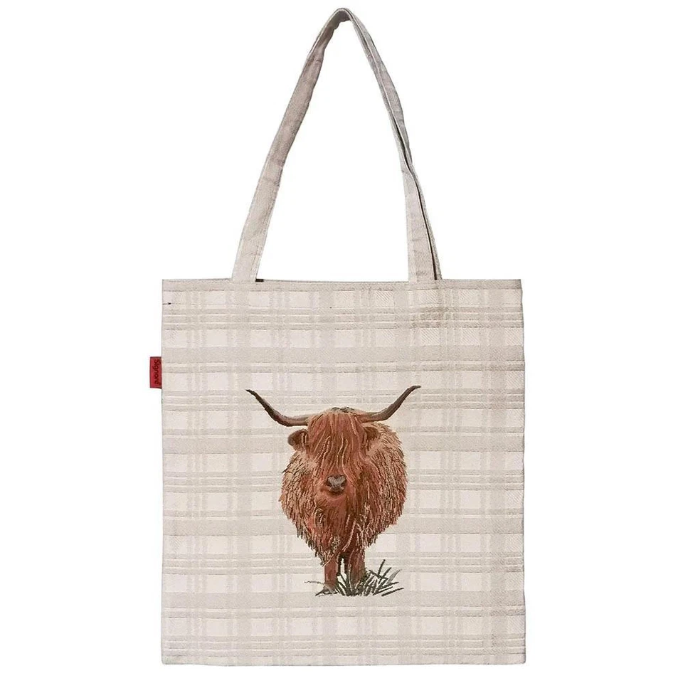 Canvas Tote Bag Travel Shopping Reuseable Shoulder Bag Highland Cow Design - Image 1 of 1