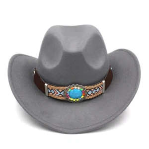 Western Style Cowboy Cowgirl Hat for Kids Boys Girls Fedora Hat with Wide Belt - Picture 1 of 34