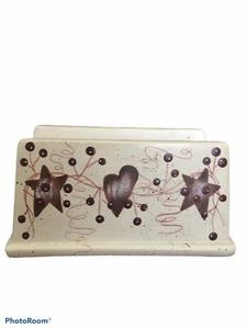 Servilletero Corazones Estrellas Bayas Prim Country Farm Rústico Pintado a Mano Cerámica - Imagen 1 de 4