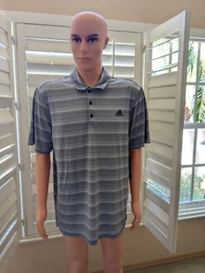Adidas Men’s Striped Golf Polo Shirt XL Gray Black Short Sleeve NWT** - Picture 1 of 7