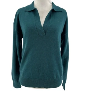 Wilfred Women's Teal Clara Merino Wool Long Sleeve Polo Sweater Size XXS - Picture 1 of 7