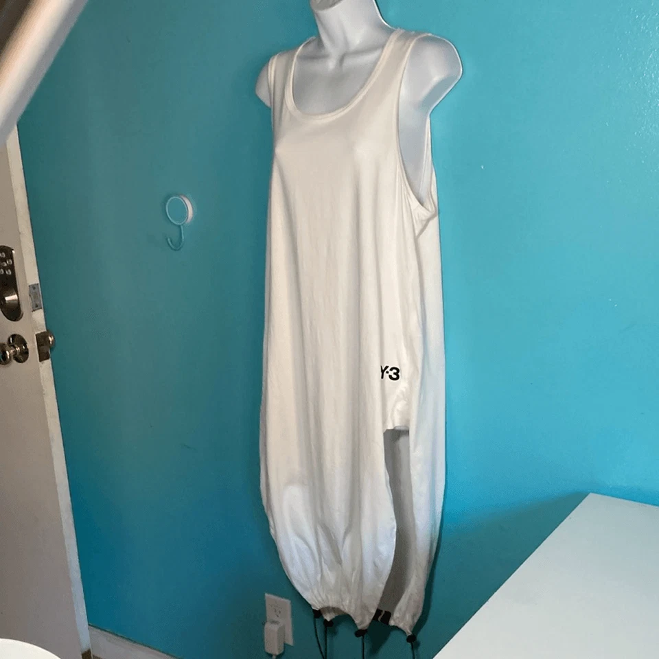 Y-3 Size S White Drawstring Womens Midi Dress Adidas  Yohji Yamamoto - Image 1 of 4
