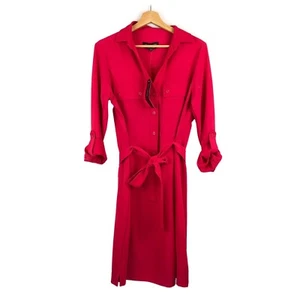 NWT Jones New York Raspberry Red Pink Belted Shirt Midi Dress 10 - Picture 1 of 10