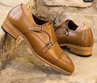 Buy New Trend Men's Handmade Brown Leather Cap Toe Double Strap Monk Formal Shoe