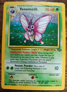 Venomoth Holo 13/64 Jungle Set Rare Pokemon Card | Original WOTC 1999 Vintage MP