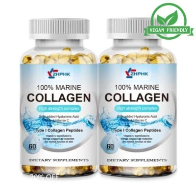 ZHPHK Hydrolysed Marine Collagen Capsules Anti Ageing Skin Hair Nails & Joints 2 Pack