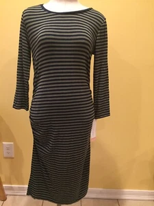 Women’s long Maternity Tunic Dress XS Olive Navy Stripes NWT  Liz Lange - Picture 1 of 8