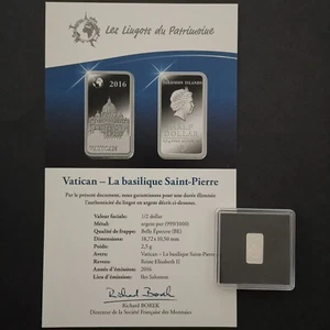 BARREN 2,5g SILBER 999‰ BE / VATIKAN LA BASILIQUE SAINT PIERRE / HALF DOLLAR 201 - Bild 1 von 3
