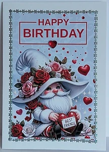 Glückwunsch Karte Happy Birthday mit Umschlag Handarbeit Gnom Wichtel Strass - Bild 1 von 15