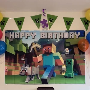Minecraft Birthday Party Banner 5 x 3 with Creeper Flag Banner HTF - Picture 1 of 2