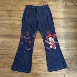 Kids Cowgirl Betty Boop Embroidered Flare Jeans Size 9/10 Rare Japan Vintage - Picture 1 of 9