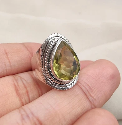 Anillo de cuarzo limón facetado plata de ley 925 anillo de cristal curativo regalo de cumpleaños Foto 1 de 4