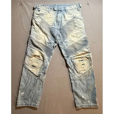 Jeans G Star Raw Montac-X lavagem leve pintura desgastada respingo moto masculino 36X24 - Imagem 1 de 4
