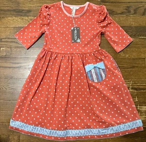 New Matilda Jane Girls Sz 8 Heart to Heart Spot On Polka Dot Dress 3/4 Sleeves - Picture 1 of 12