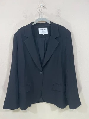 Spanx Blazer Women's XL Black One Button Crepe Lined Formal Relaxed Fit 21014R - Image 1 of 4