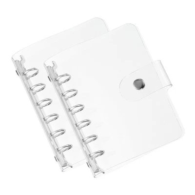 Soft PVC A7 Clear Binder Cover with Snap Button Closure 6 Ring, Silver Tone,2Pcs - Image 1 of 4