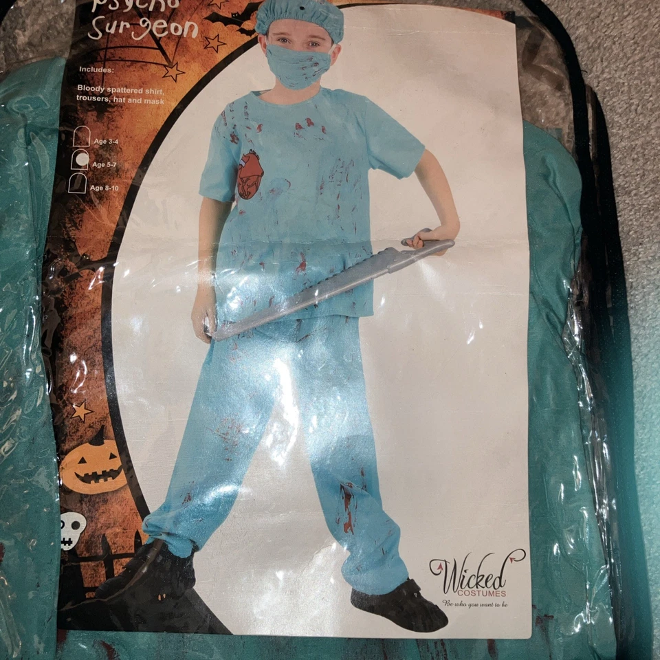 New HALLOWEEN ZOMBIE PSYCHO SURGEON DOCTOR Boys Fancy Dress Costume Age 5-7  - Image 1 of 1