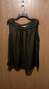 Studio Works Sleeveless Blouse XL Black Scoop Neckline Pleated Accent - Picture 1 of 5