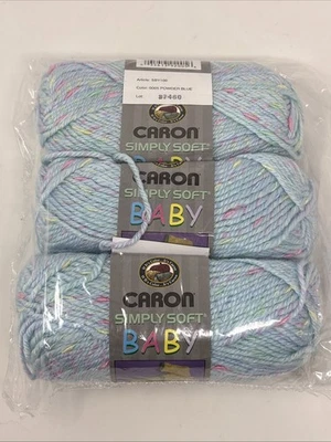 Hilo de bebé Caron Simply Soft pastel polvo claro madejas azules 2 oz lote de 3 nuevos Foto 1 de 3