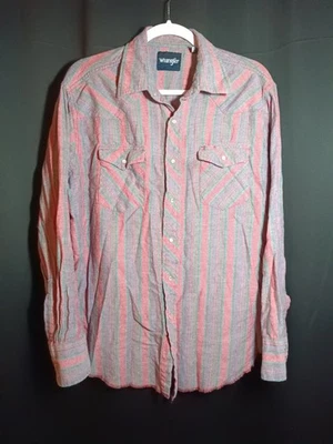 Vintage Wrangler Mens XL Pearl Snap Western Cowboy Flannel Shirt Red Blue Stripe - Image 1 of 4