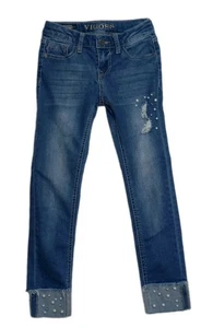 Vigoss Jeans Girls Size 8 The Austin Ankle Skinny Adjustable Distressed Stretch - Picture 1 of 7