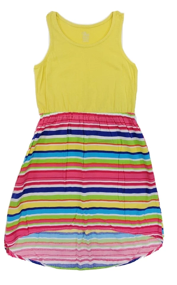 Vestido de sol The Childrens Place sin mangas rosa y amarillo a rayas talla 5/6 usado en excelente estado Foto 1 de 3