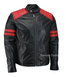 Mens Black And Red Color Genuine Leather Zip Jacket Stylish Classic In All Sizes - Picture 1 of 9
