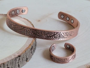 Pure Copper Magnetic Bracelet Ring Set Arthritis Cuff Ring Set - Tree of Life - Picture 1 of 4