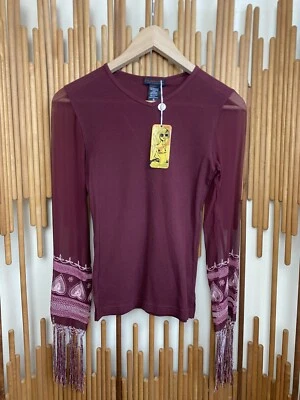 Top Vintage Custo Barcelona Años 90 Y2K Manga Larga | Flecos Bordados Transparentes Talla S Foto 1 de 4