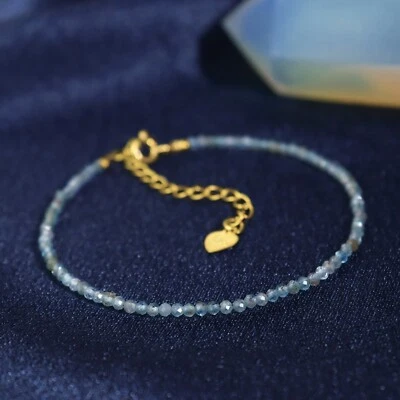 Blue Apatite Tiny Beads Healing Crystal Women Dainty Bracelet Gift for her - Image 1 of 4