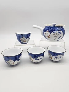 Set teiera e 4 tazze dipinte a mano pisolino bianco gatto fortunato senza marchio giapponese - Foto 1 di 17